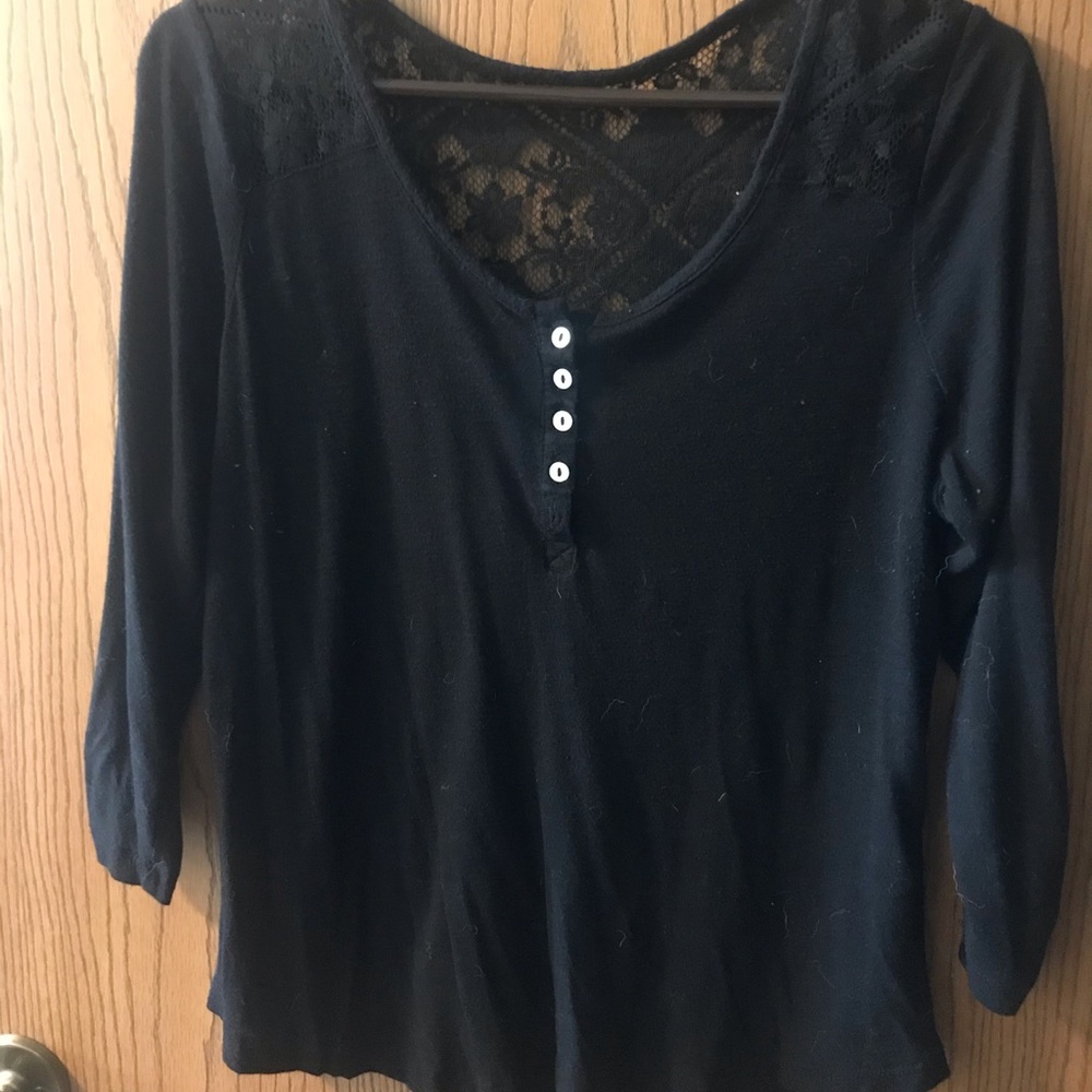 Black Shirt with Lace Detail